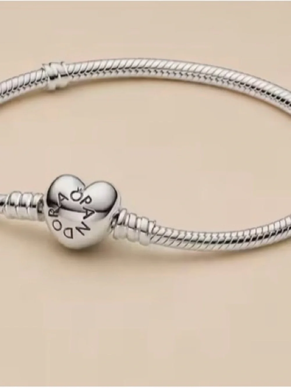 Pandora Silver Heart Clasp Snake Chain Bracelet